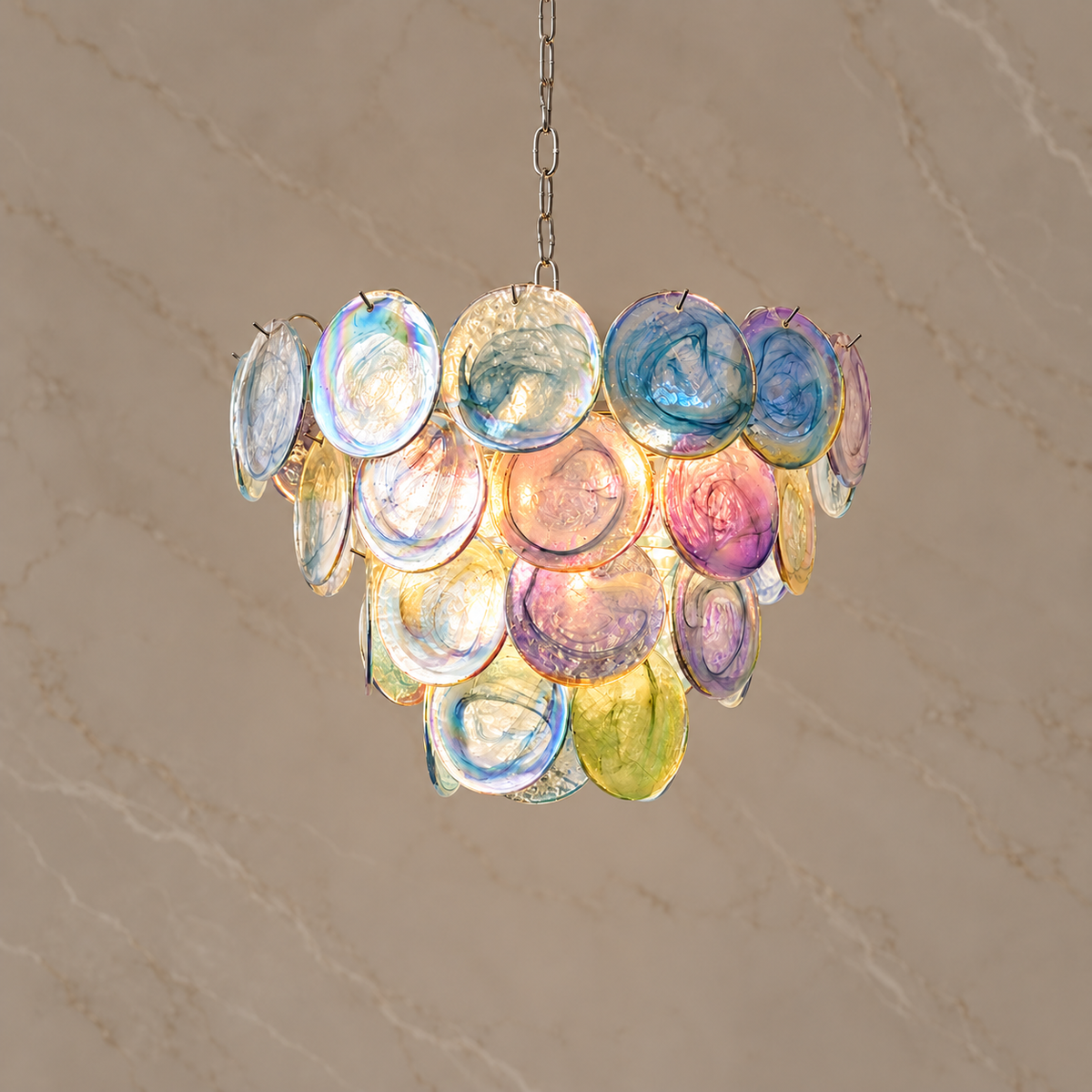 Roselle Colorful Glass Disc Cluster Chandelier, colorful 60cm light on | CARRA HOME