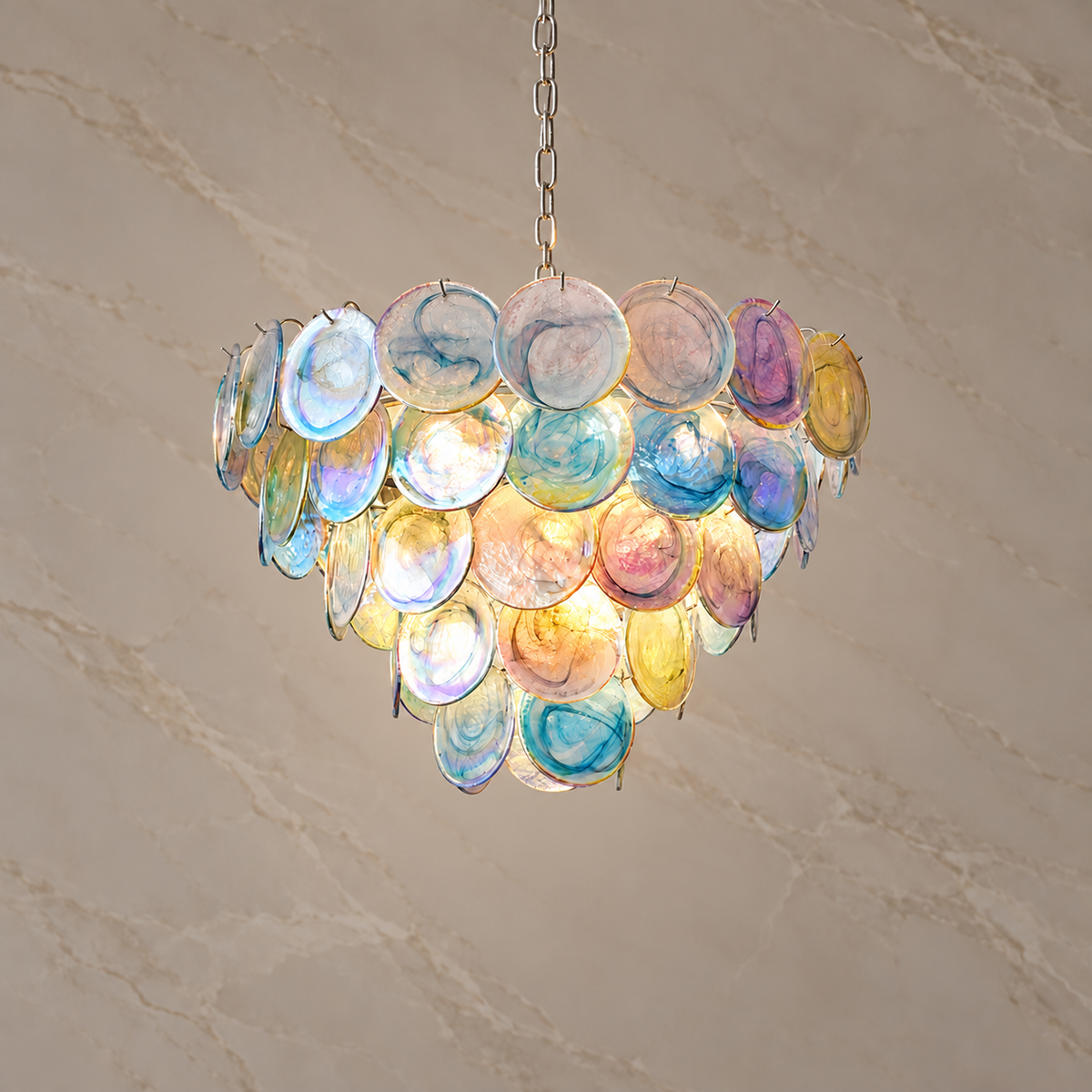 Roselle Colorful Glass Disc Cluster Chandelier, colorful 80cm light on | CARRA HOME