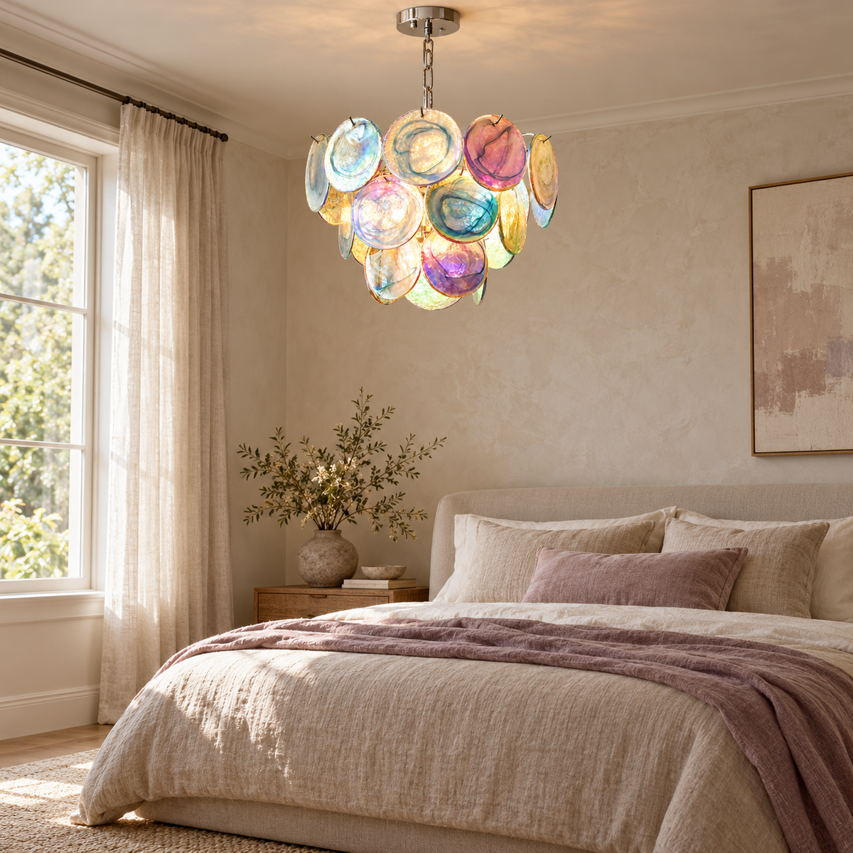 Roselle Colorful Glass Disc Cluster Chandelier, colorful bedroom | CARRA HOME