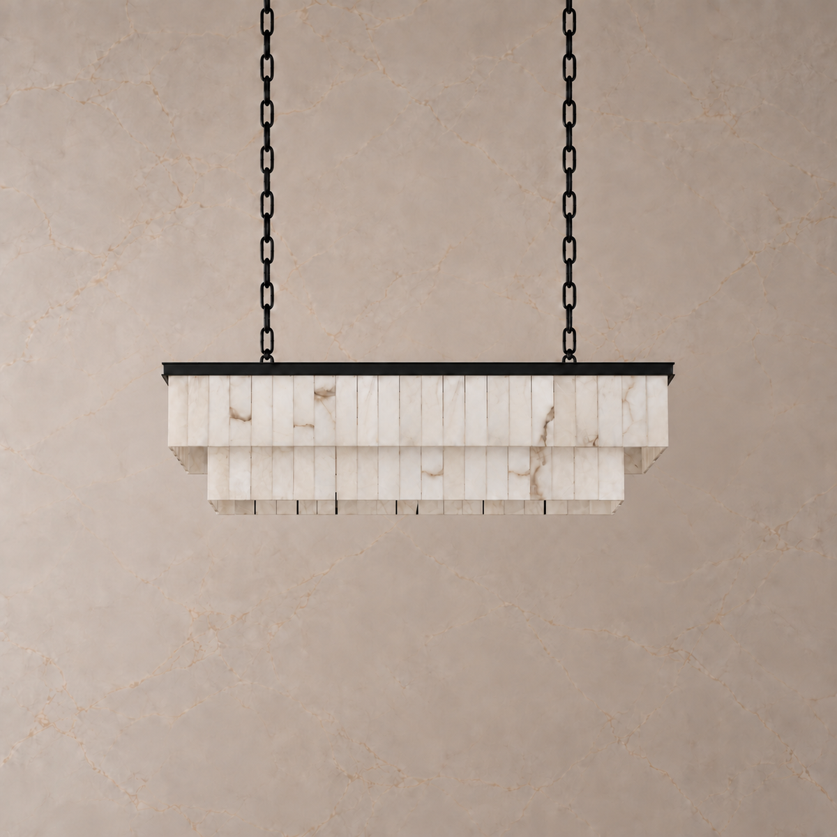 Saloren Alabaster Double Linear Chandelier, black, 120 cm, compact chain suspension, light off | CARRA HOME
