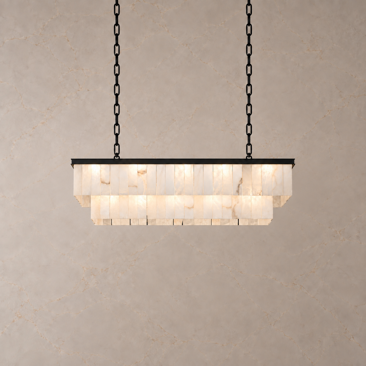 Saloren Alabaster Double Linear Chandelier, black, 120 cm, compact chain suspension, light on | CARRA HOME