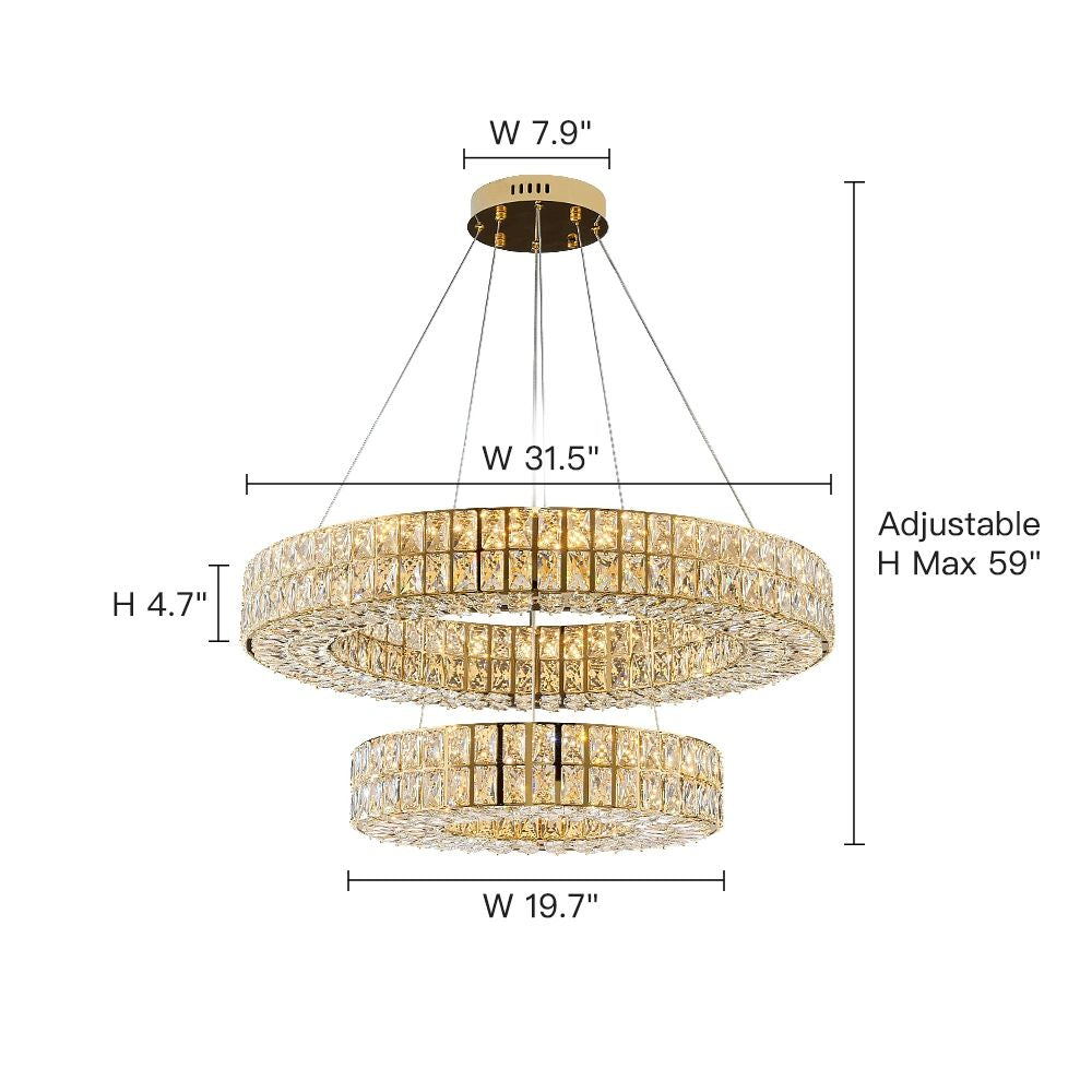 Selene Chandelier dimensions — Width 31.5", Height 4.7" (adjustable up to 59"), ideal for dining rooms, living spaces, and grand foyers with high ceilings | Carra Home