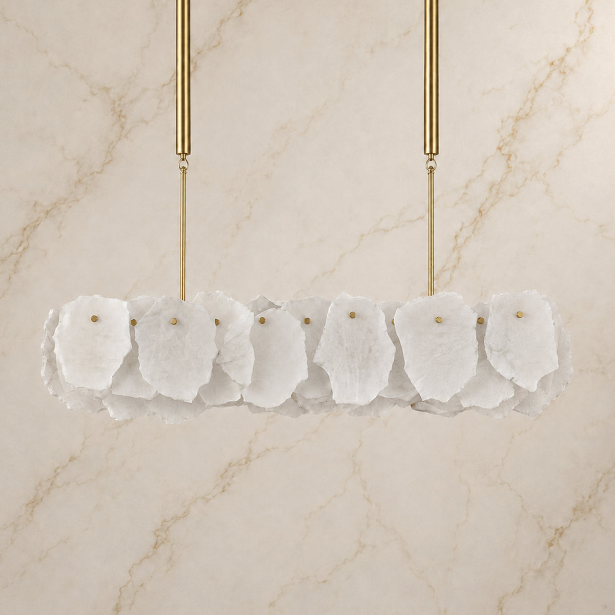 Seravelle Alabaster Petal Linear Chandelier with lights off