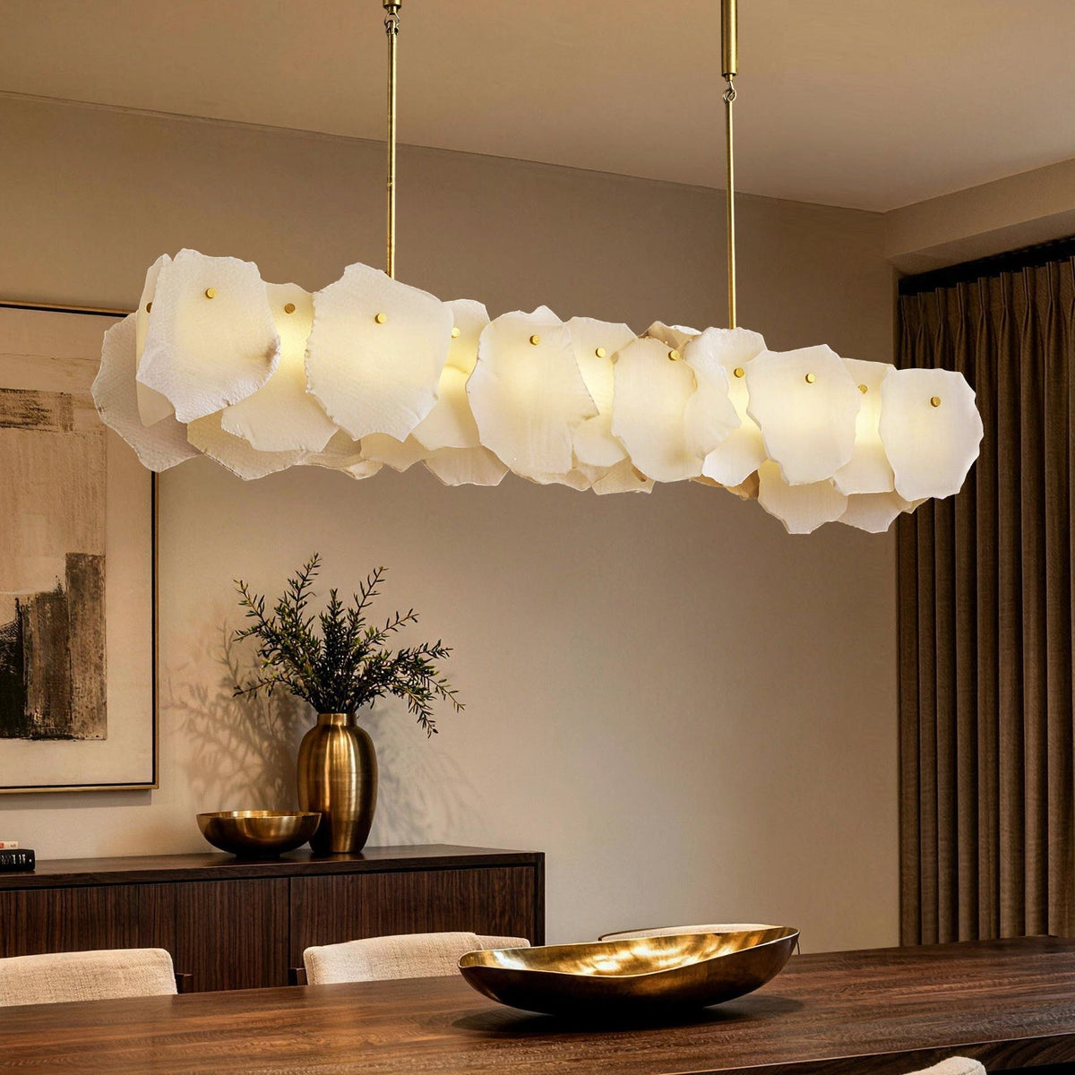 Seravelle Alabaster Petal Linear Chandelier product view 03