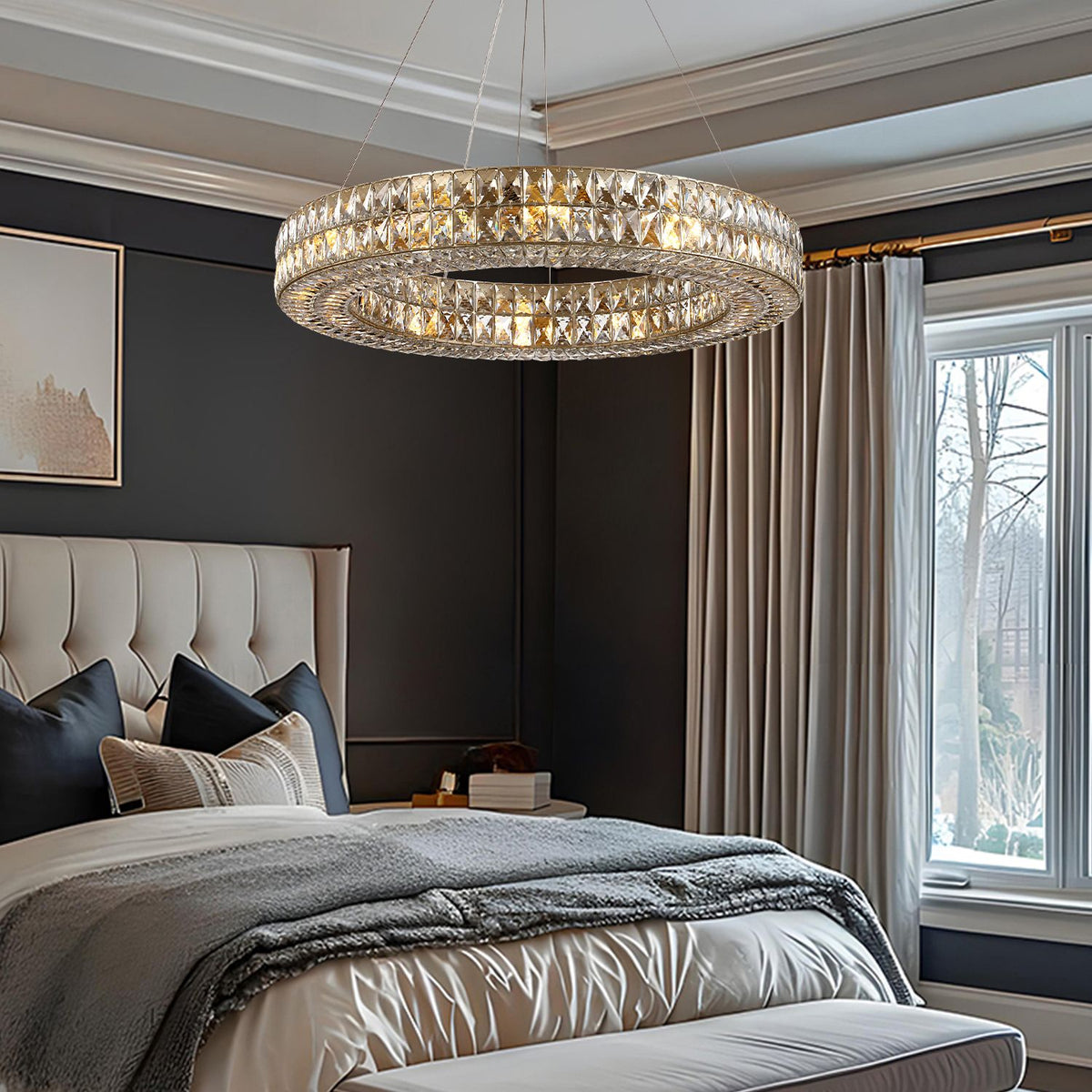 Sienna K9 Crystal Round Chandelier in a bedroom