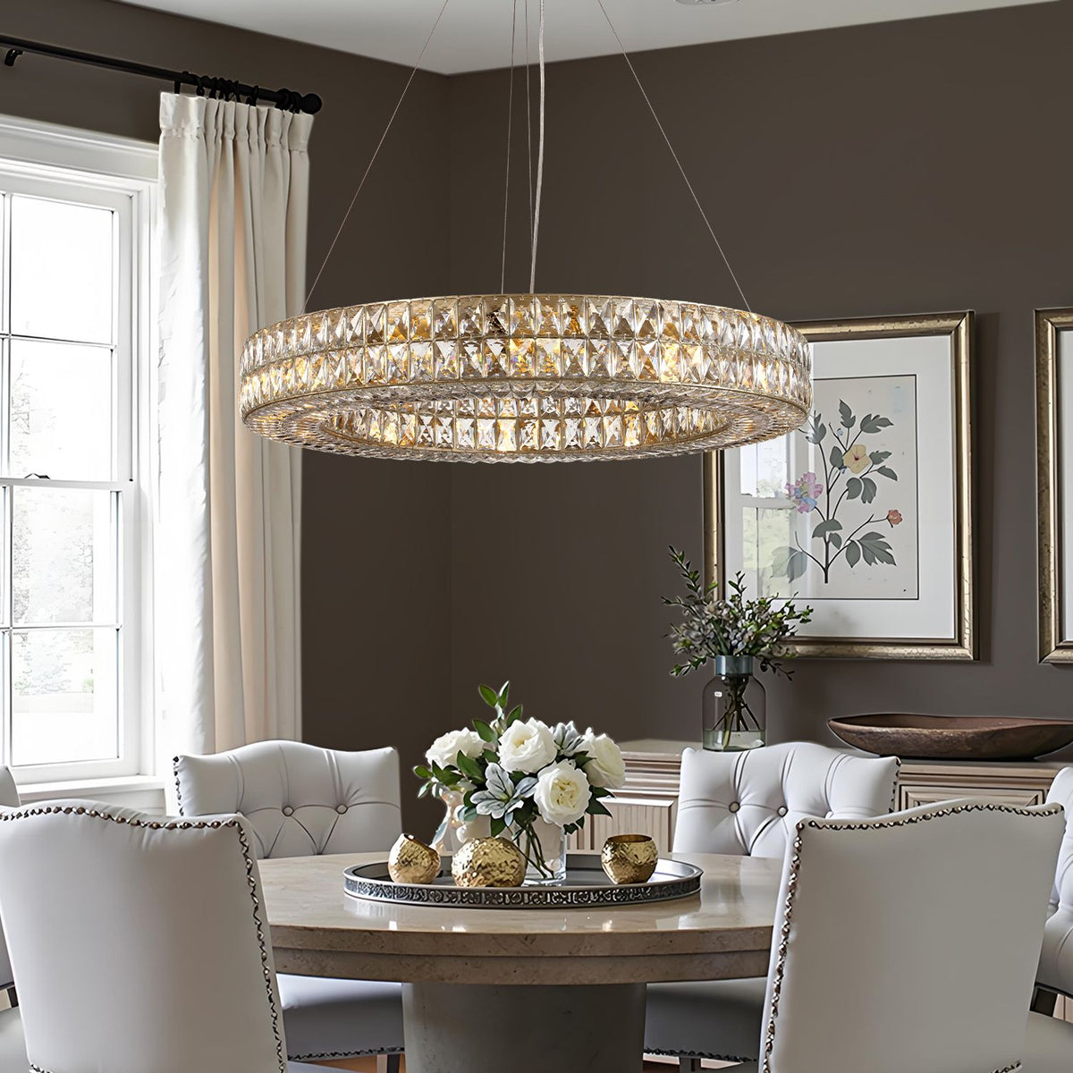 Sienna K9 Crystal Round Chandelier above a dining table