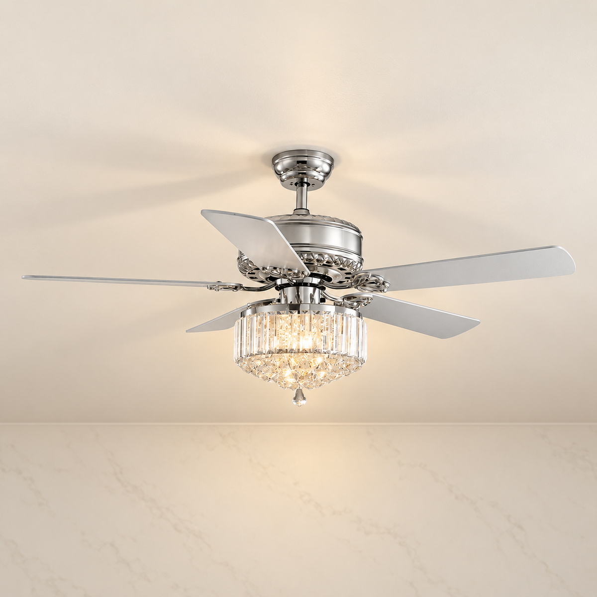 52-inch 5-Blade Crystal Ceiling Fan illuminated