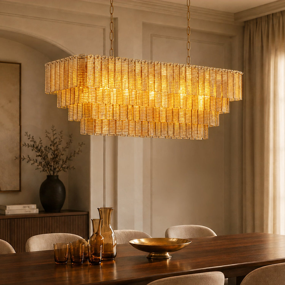 Sirene Modern Ribbed Glass Tiered Chandelier material and construction detail