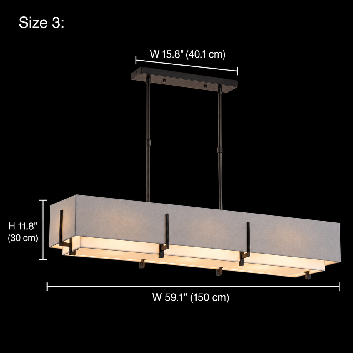 Arden gray shade, Black canopy, Size 3, body W 59.1" (150 cm), H 11.8" (30 cm); canopy W 15.8" (40.1 cm) | CARRA HOME