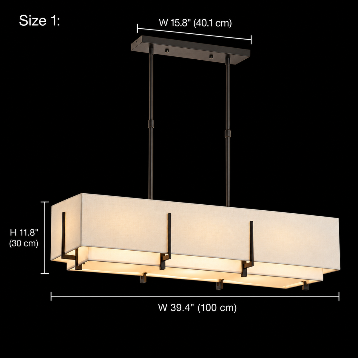 Arden white shade, Black canopy, Size 1, body W 39.4" (100 cm), H 11.8" (30 cm); canopy W 15.8" (40.1 cm) | CARRA HOME