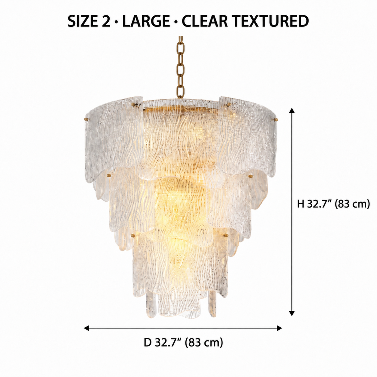 Aurora Size 2 large clear textured chandelier dimensions 32.7 inches | CARRA HOME