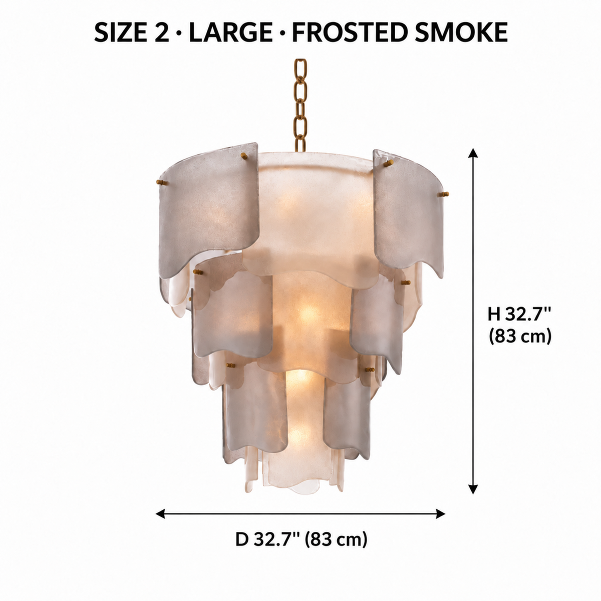 Aurora Size 2 large frosted smoke chandelier dimensions 32.7 inches | CARRA HOME