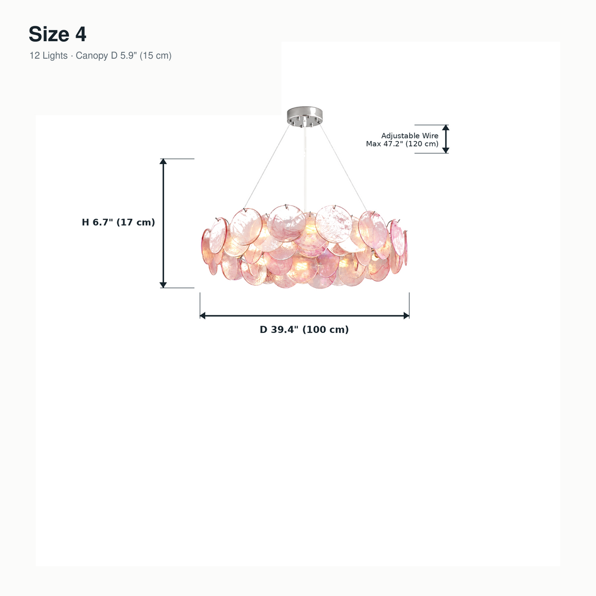 size blush glass disc drum chandelier 100x17cm