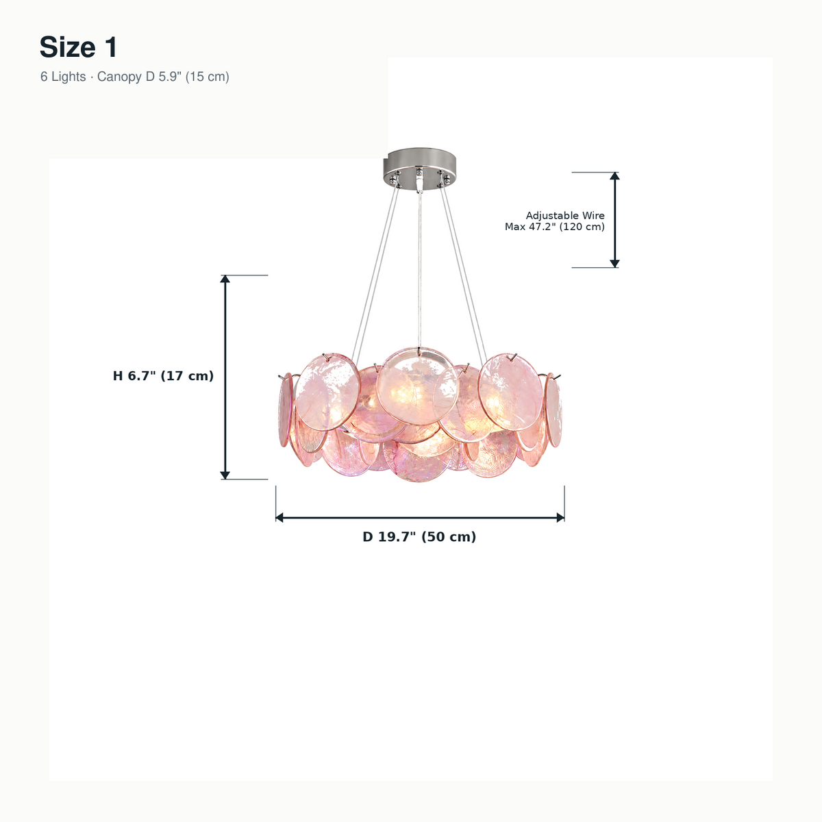 size blush glass disc drum chandelier 50x17cm