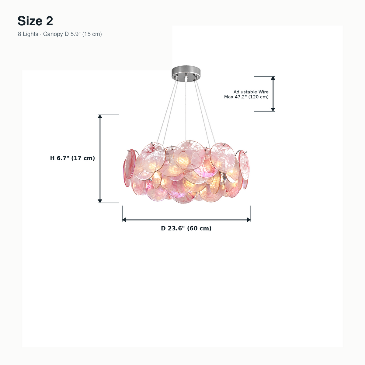 size blush glass disc drum chandelier 60x17cm