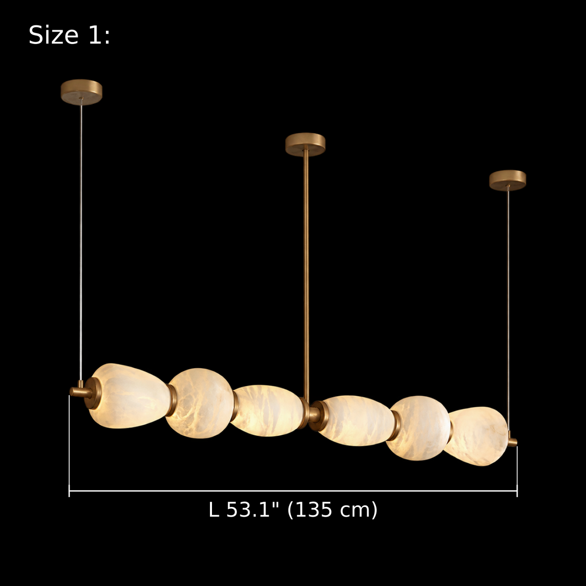 Cairn Alabaster Pebble Linear Chandelier Size 1 dimension diagram, L 53.1 inches (135 cm) | CARRA HOME