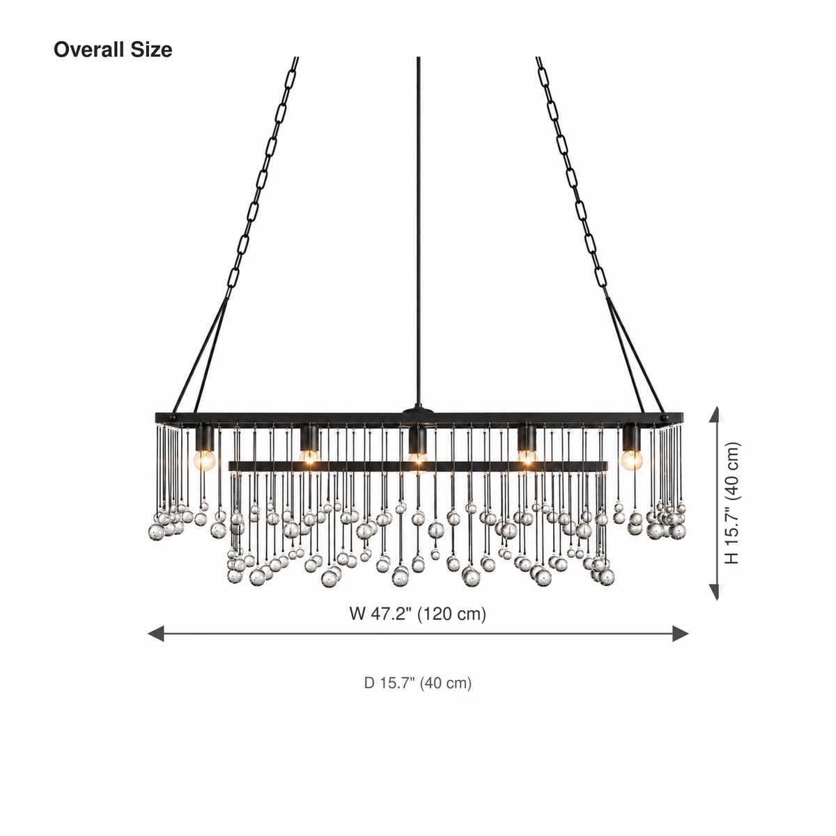 Celestine linear chandelier dimensions: 47.2 by 15.7 by 15.7 inches