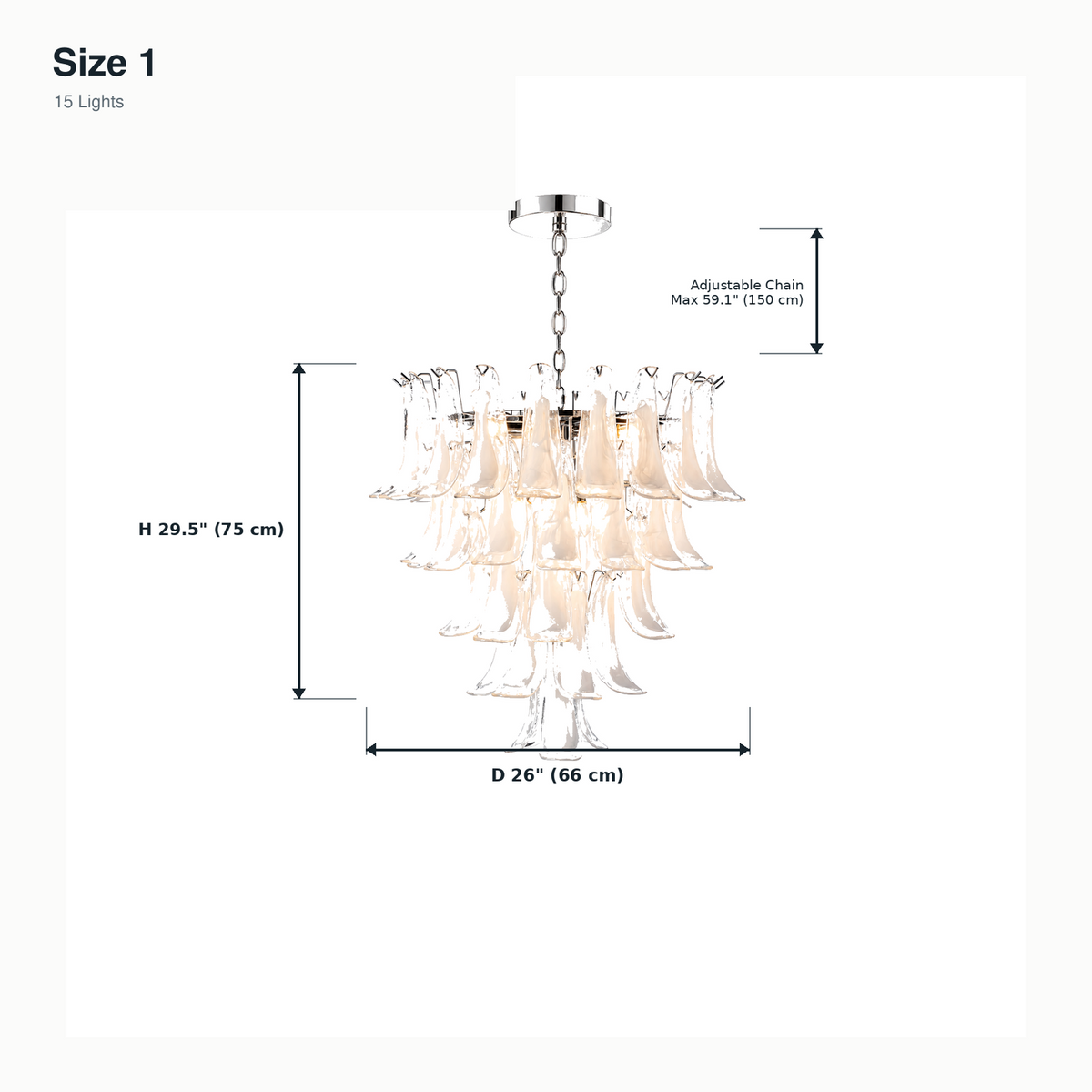 size clear glass curved petal tiered chandelier 66cm