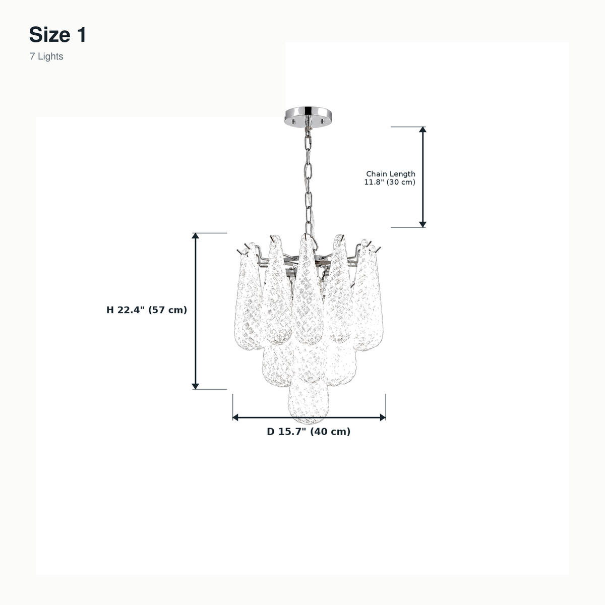 size clear textured glass teardrop tiered chandelier 40x57cm