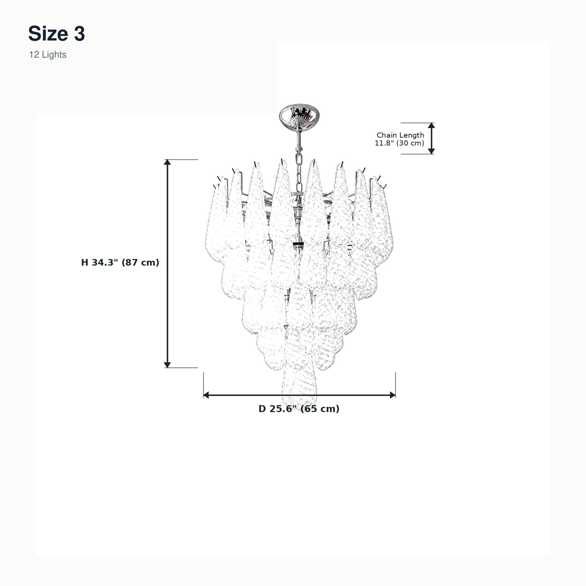 size clear textured glass teardrop tiered chandelier 65x87cm