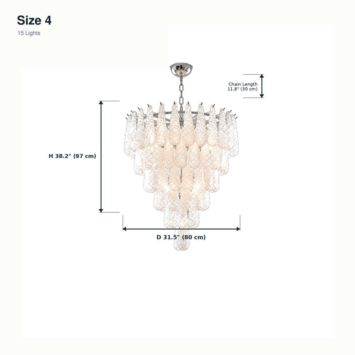 size clear textured glass teardrop tiered chandelier 80x97cm