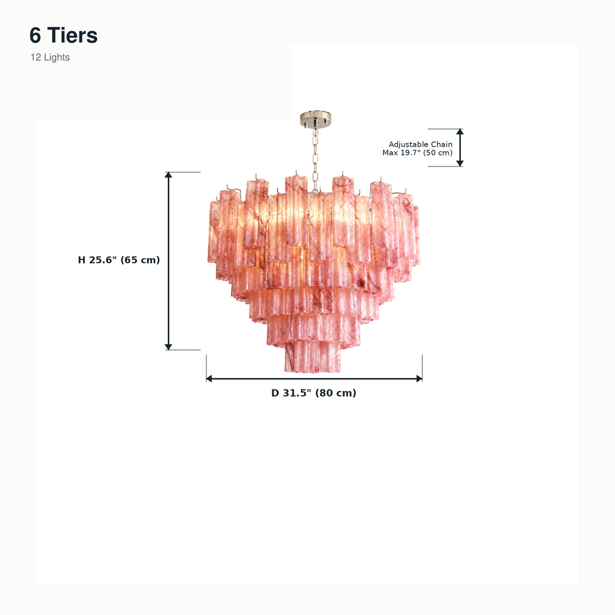 size cloud pink glass tiered round chandelier six tier 80x65cm