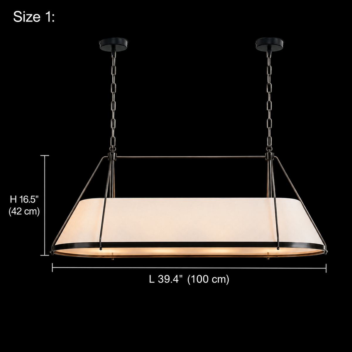 Ellery Linen Tapered Linear Chandelier, Black Size 1, 100 cm body length and 42 cm body height with two round canopies | CARRA HOME