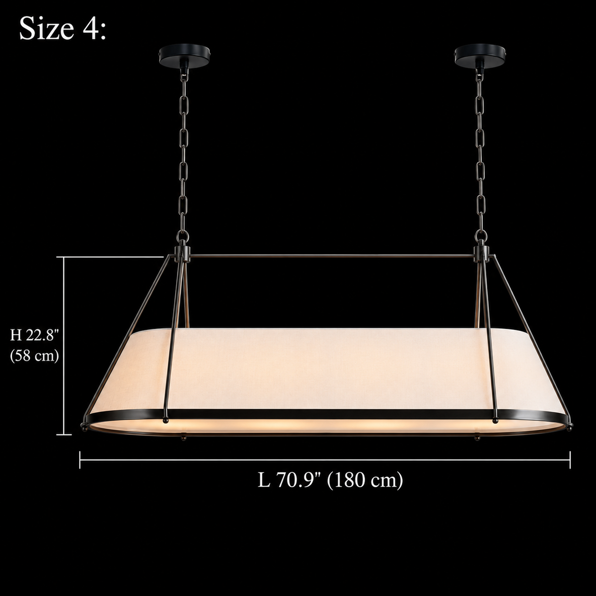 Ellery Linen Tapered Linear Chandelier, Black Size 4, 180 cm body length and 58 cm body height with two round canopies | CARRA HOME