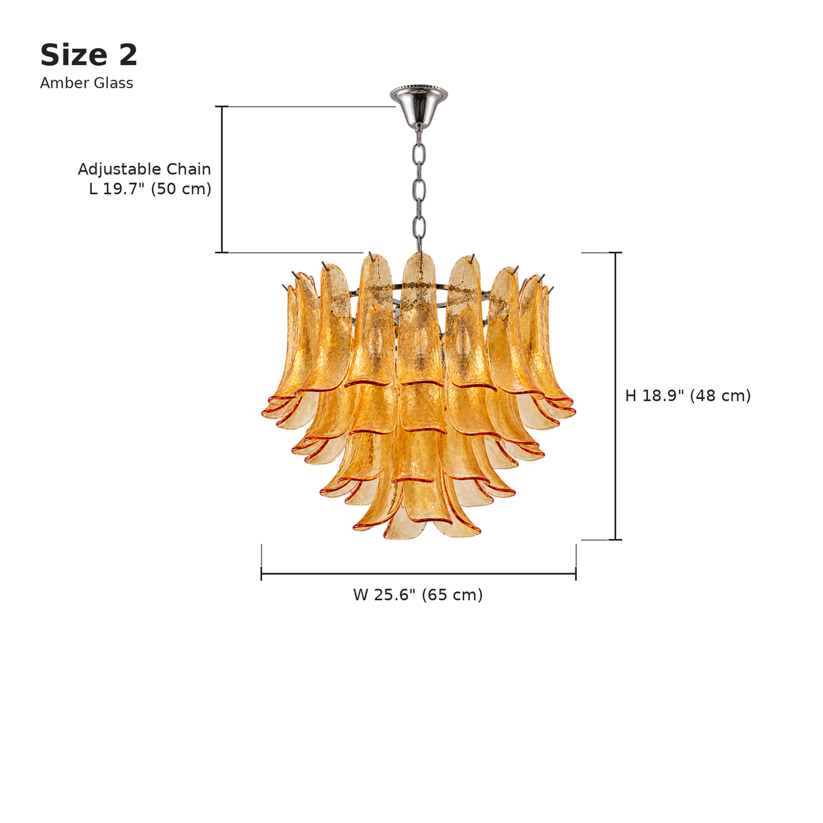 Florielle amber glass chandelier 65 cm, Size 2 dimensions, adjustable chain | CARRA HOME