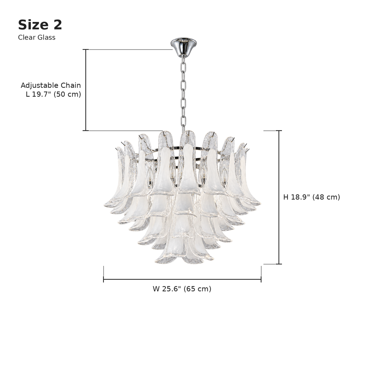 Florielle clear glass chandelier 65 cm, Size 2 dimensions, adjustable chain | CARRA HOME