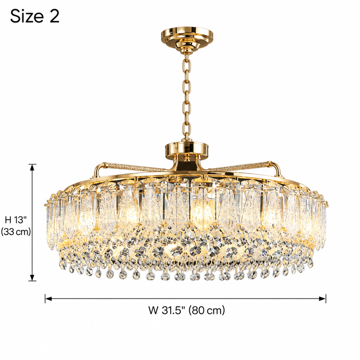size glacier crystal ring chandelier gold 80cm