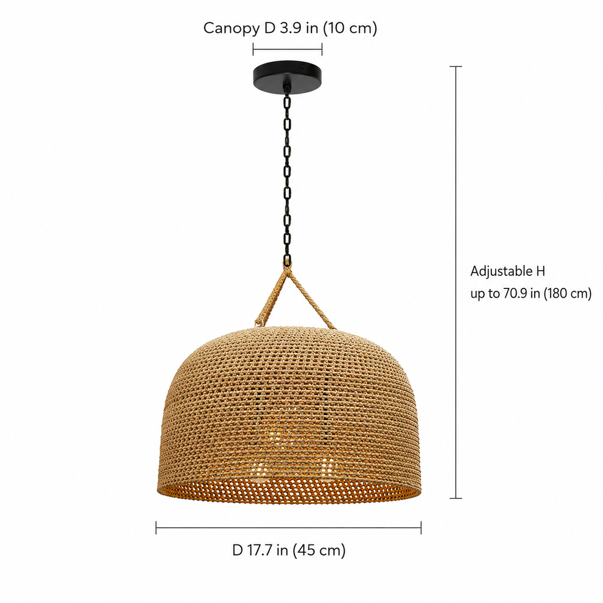 Green Oaks pendant 17.7 inch diameter size diagram