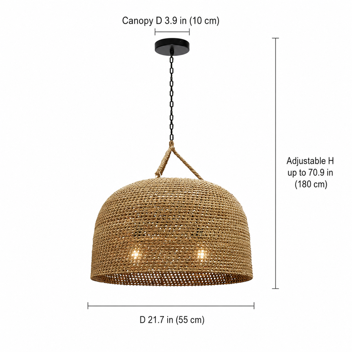 Green Oaks pendant 21.7 inch diameter size diagram