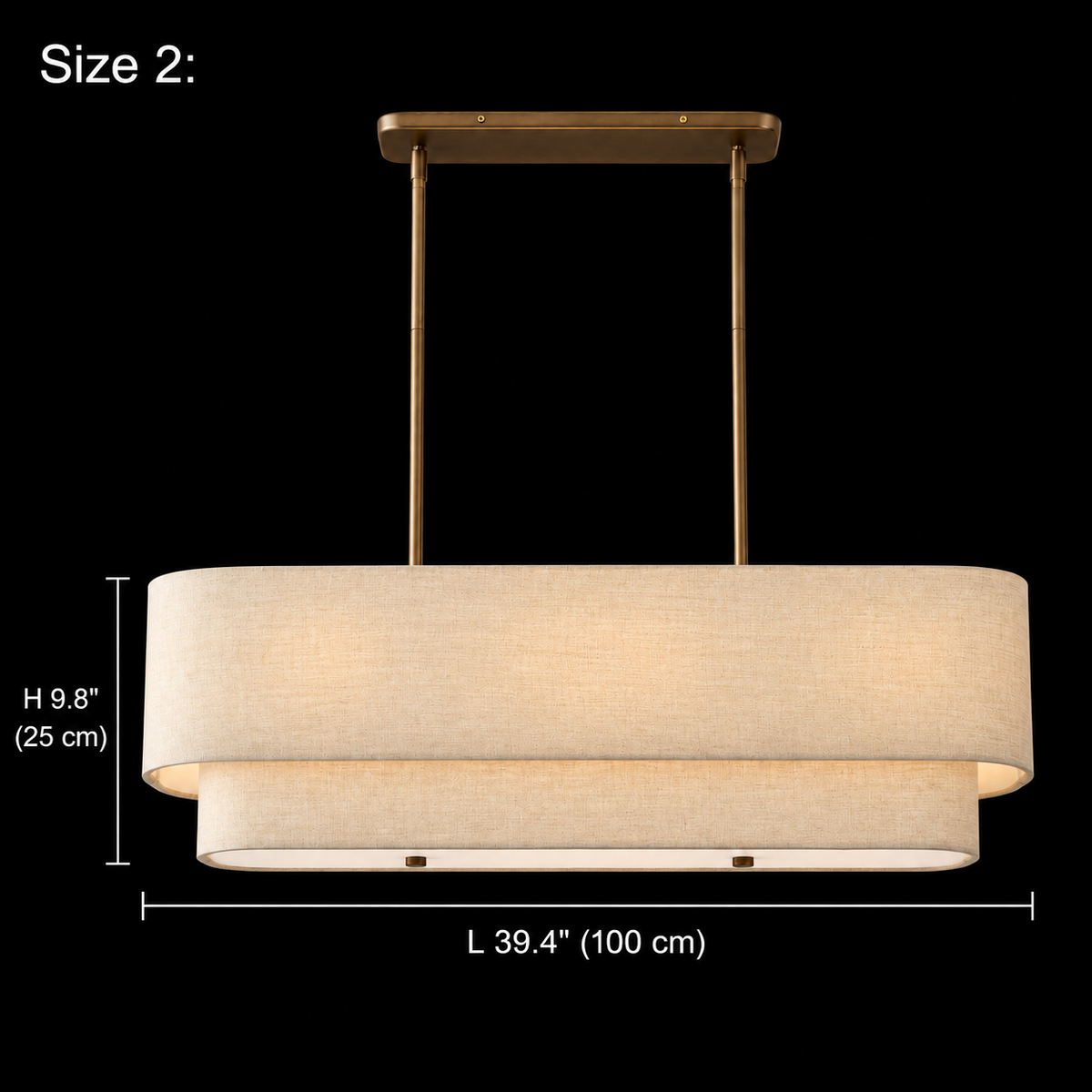 Laren Natural Fiber Layered Linear Chandelier, Natural Linen Size 2, body L 39.4 in (100 cm) and H 9.8 in (25 cm) | CARRA HOME