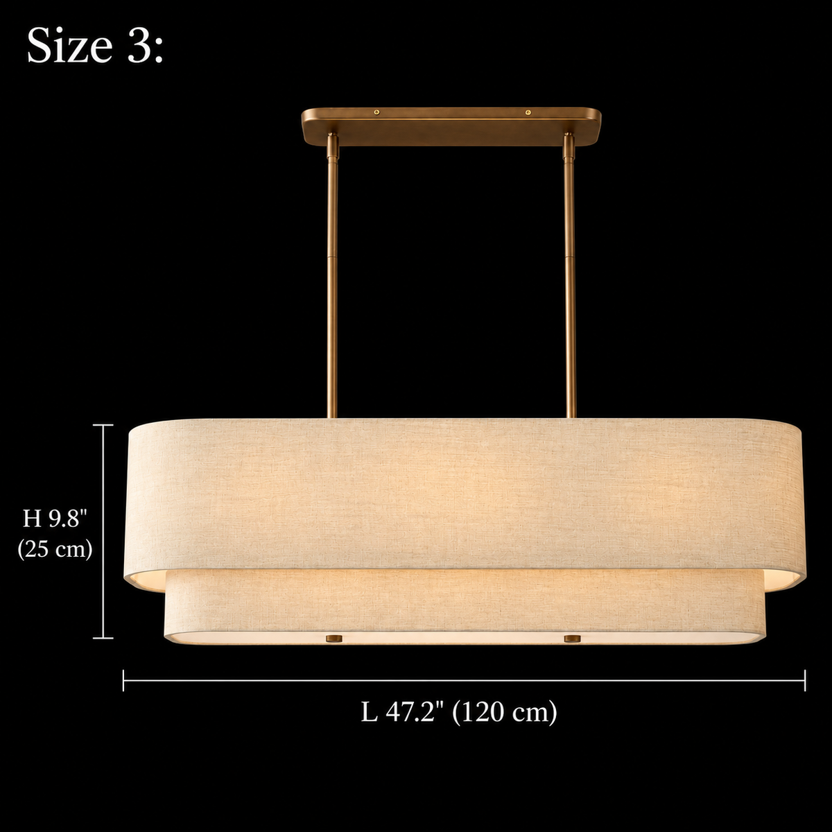 Laren Natural Fiber Layered Linear Chandelier, Natural Linen Size 3, body L 47.2 in (120 cm) and H 9.8 in (25 cm) | CARRA HOME