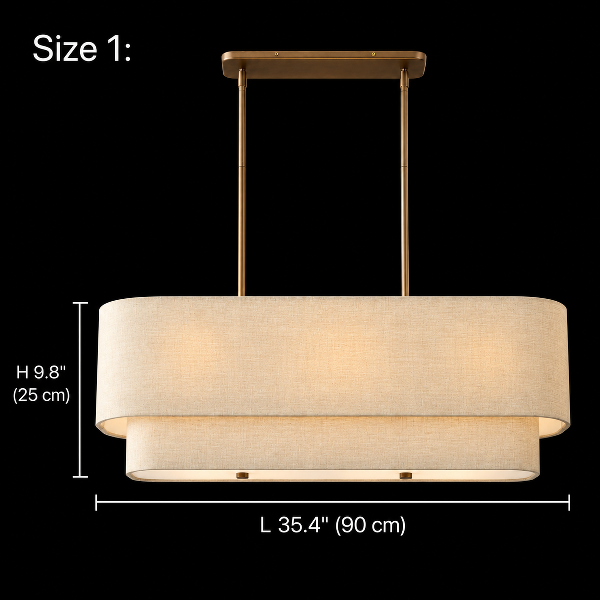 Laren Natural Fiber Layered Linear Chandelier, Natural Linen Size 1, body L 35.4 in (90 cm) and H 9.8 in (25 cm) | CARRA HOME