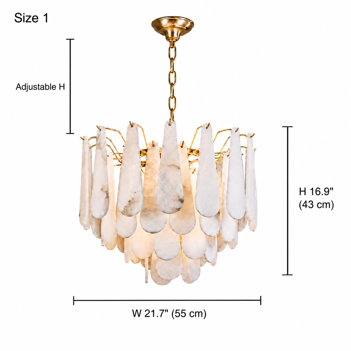 size marivelle alabaster tiered chandelier gold 55cm