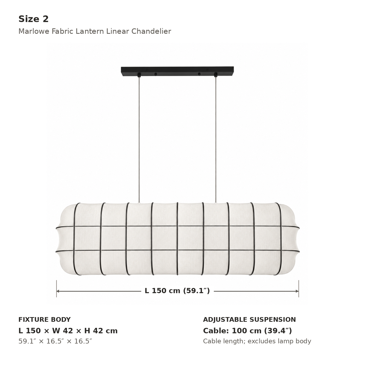 Marlowe fabric lantern chandelier Size 2, 150 cm fixture dimensions and 100 cm adjustable cable | CARRA HOME