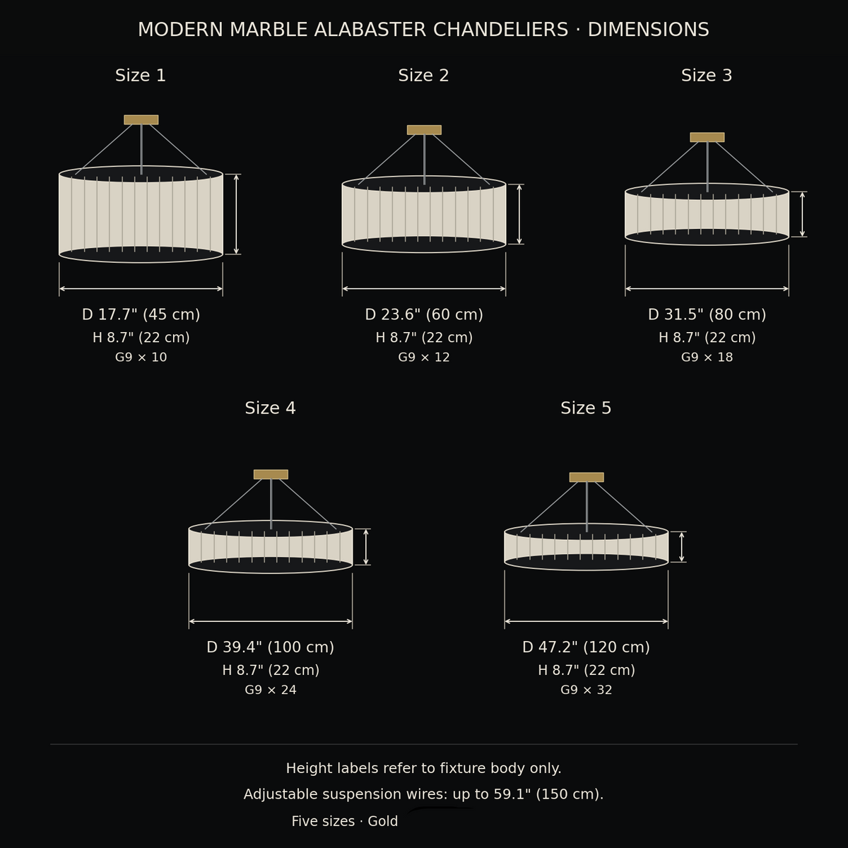 Modern Marble Alabaster Chandeliers 45 60 80 100 and 120 cm dimensions | CARRA HOME