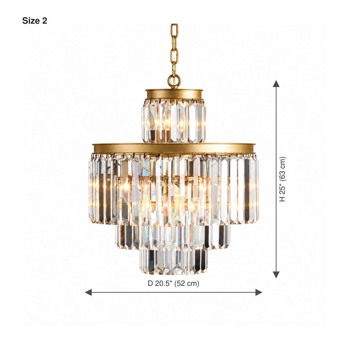 Odette K9 crystal tiered chandelier Size 2 dimensions
