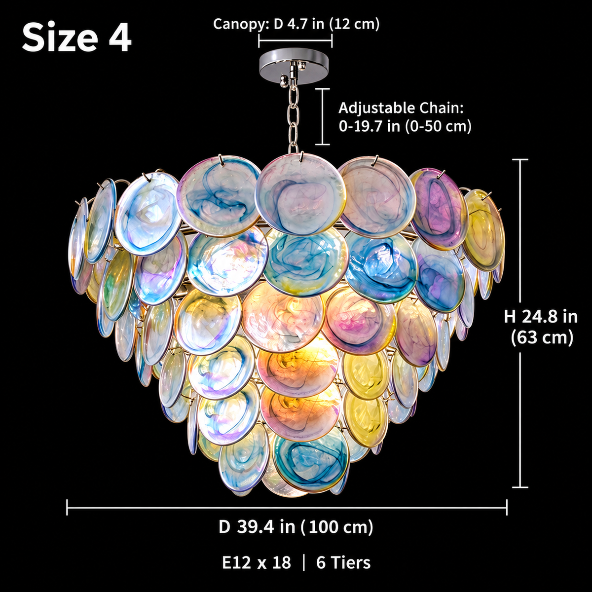 Size 4, Roselle Colorful Glass Disc Cluster Chandelier, colorful 100cm | CARRA HOME