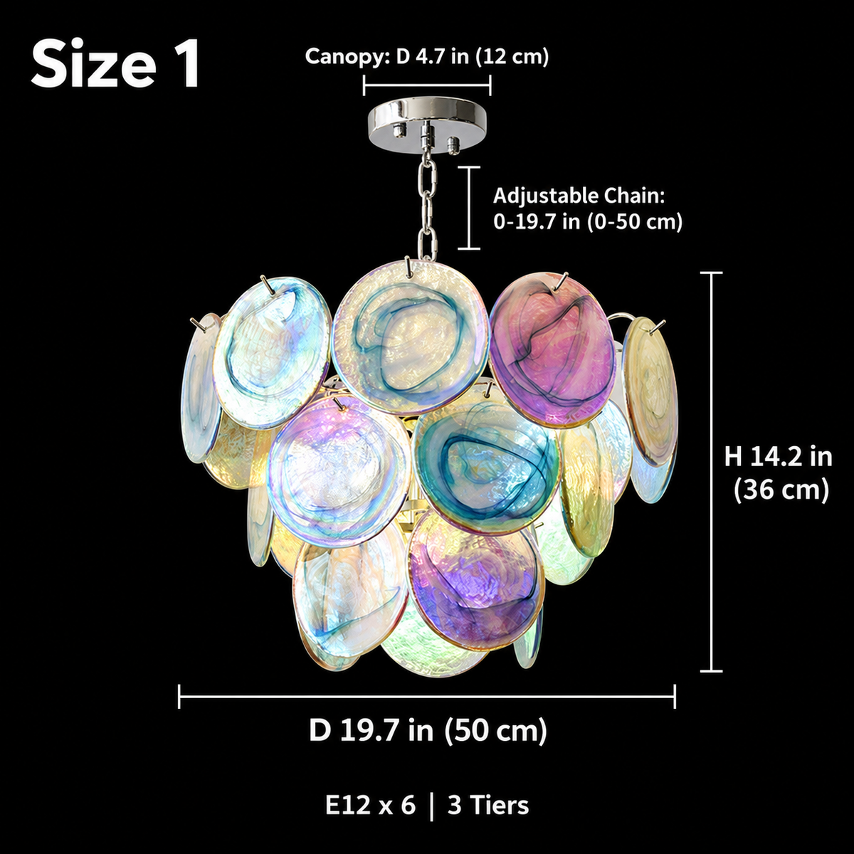 Size 1, Roselle Colorful Glass Disc Cluster Chandelier, colorful 50cm | CARRA HOME