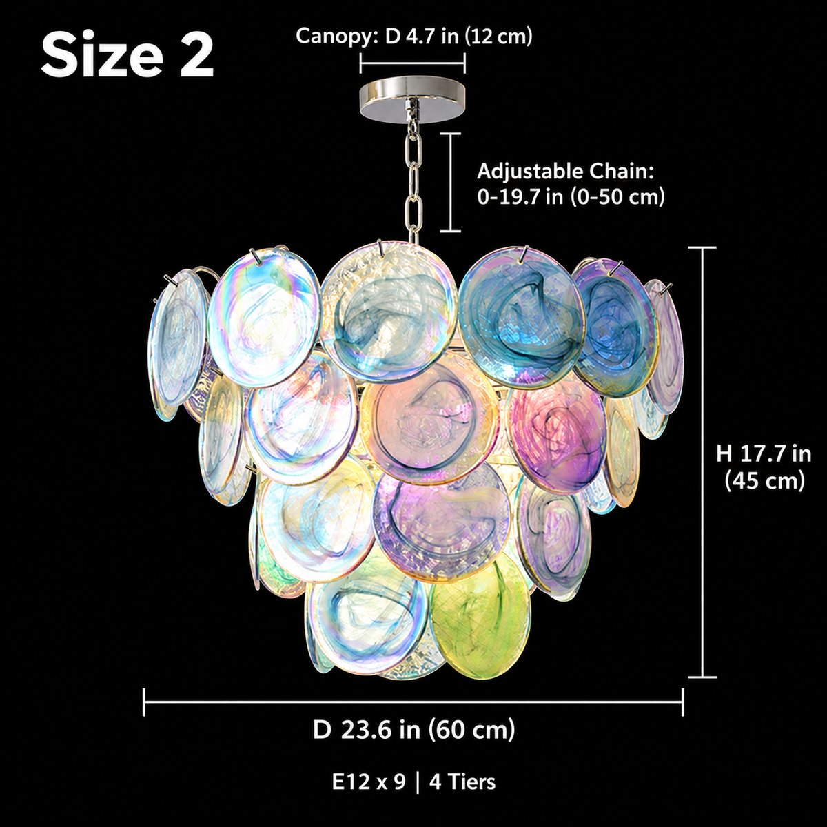 Size 2, Roselle Colorful Glass Disc Cluster Chandelier, colorful 60cm | CARRA HOME