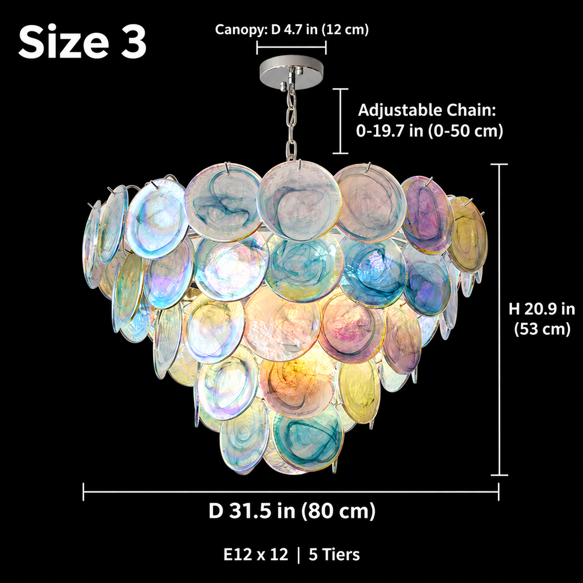 Size 3, Roselle Colorful Glass Disc Cluster Chandelier, colorful 80cm | CARRA HOME