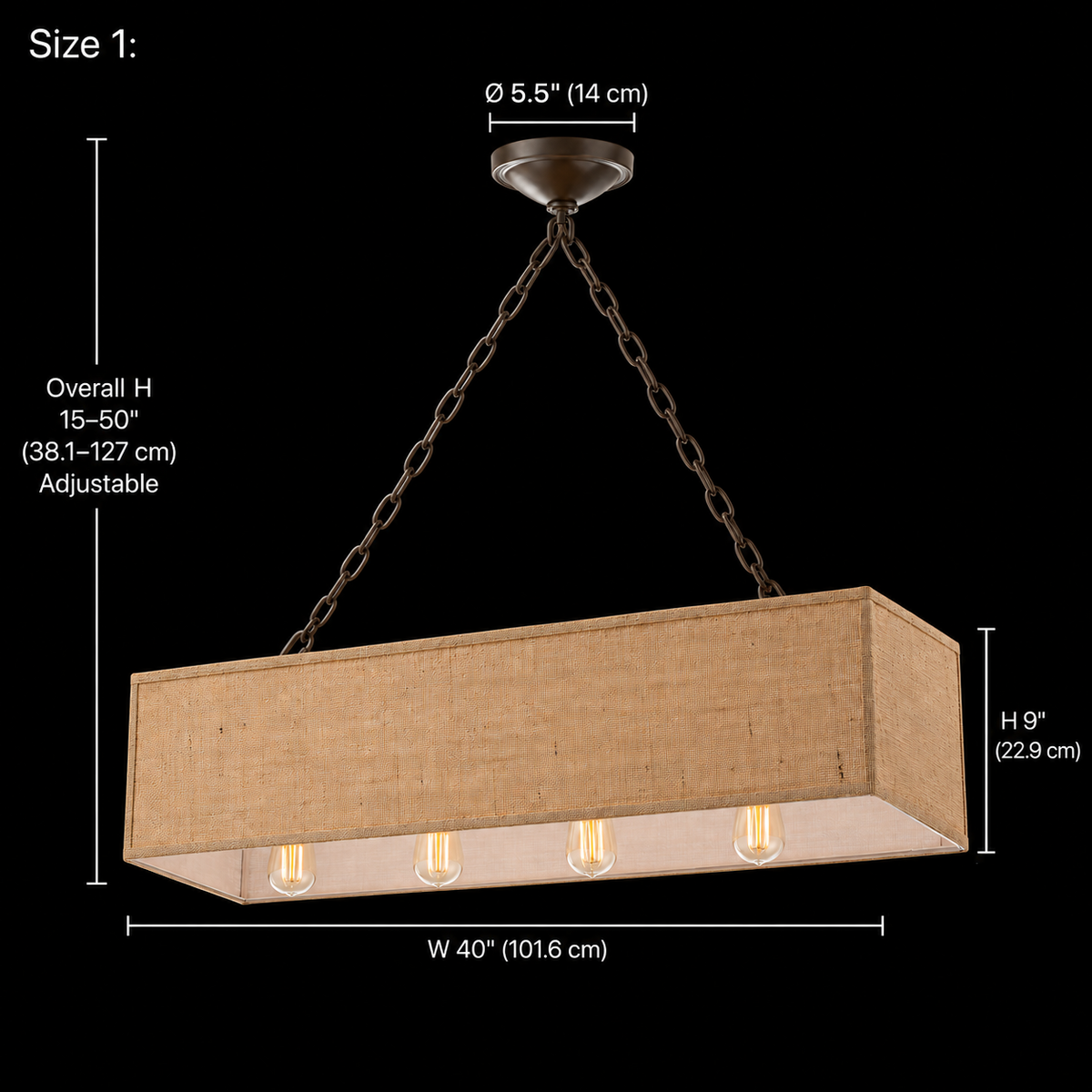 Stark Fabric Chain Linear Chandelier, natural burlap, Size 1 photographic dimensions; W 40" (101.6 cm) × D 9" (22.9 cm) × H 9" (22.9 cm) | CARRA HOME