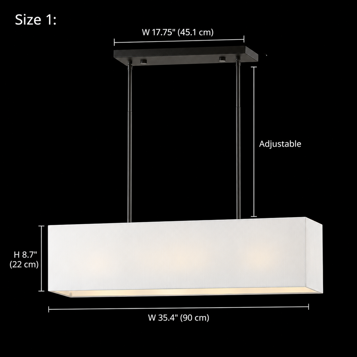 Stark Fabric Rectangular Chandelier, black, Size 1 photographic dimensions; W 35.4" (90 cm) × D 7.1" (18 cm) × H 8.7" (22 cm) | CARRA HOME
