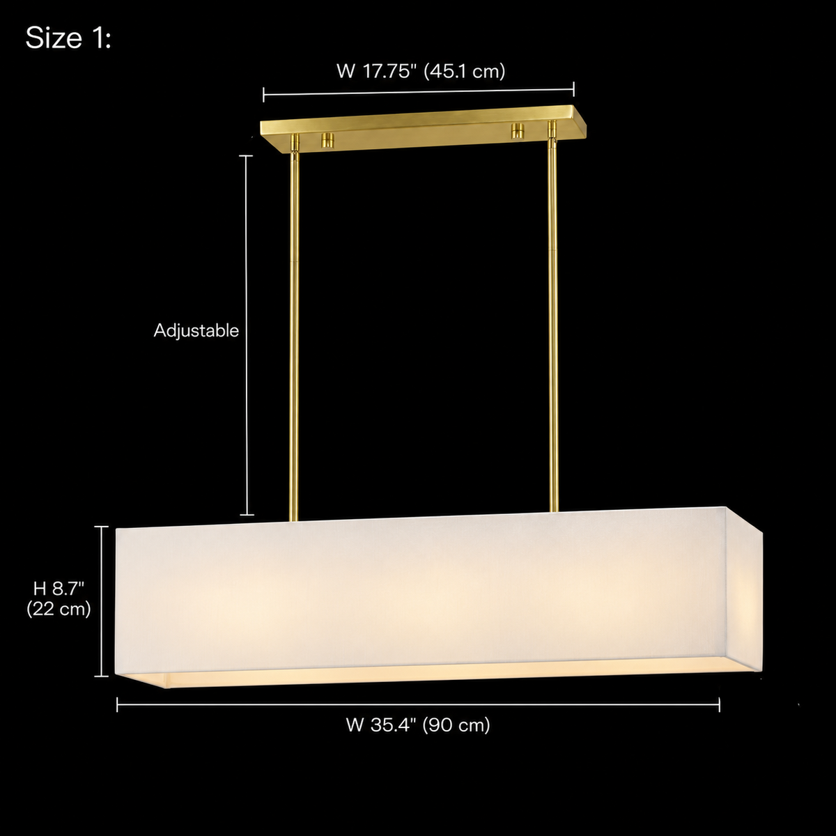 Stark Fabric Rectangular Chandelier, gold, Size 1 photographic dimensions; W 35.4" (90 cm) × D 7.1" (18 cm) × H 8.7" (22 cm) | CARRA HOME