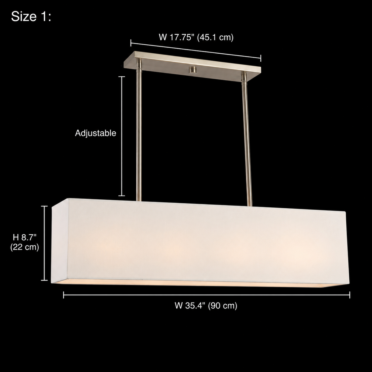 Stark Fabric Rectangular Chandelier, silver, Size 1 photographic dimensions; W 35.4" (90 cm) × D 7.1" (18 cm) × H 8.7" (22 cm) | CARRA HOME