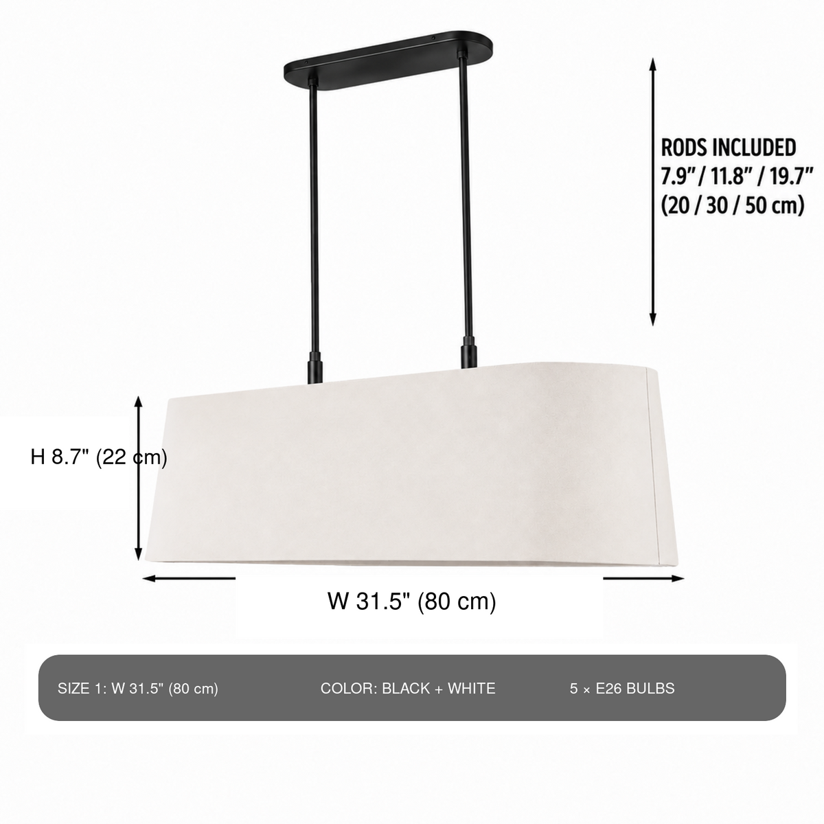 Stark Metal Fabric-Shade Linear Chandelier product view 12