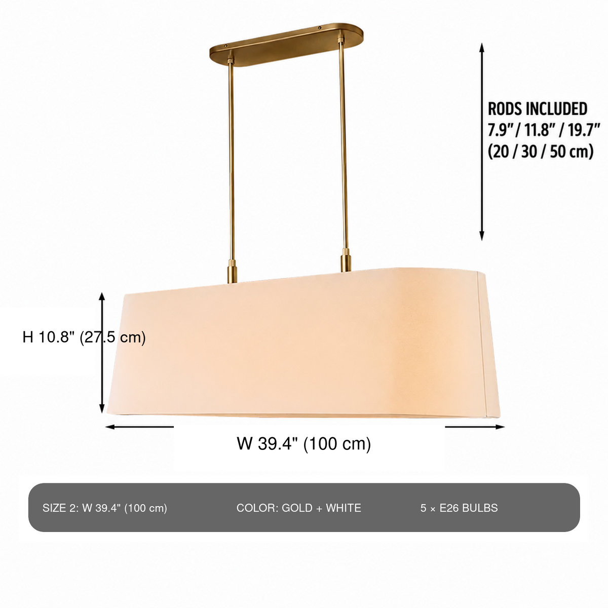 Stark Metal Fabric-Shade Linear Chandelier product view 13